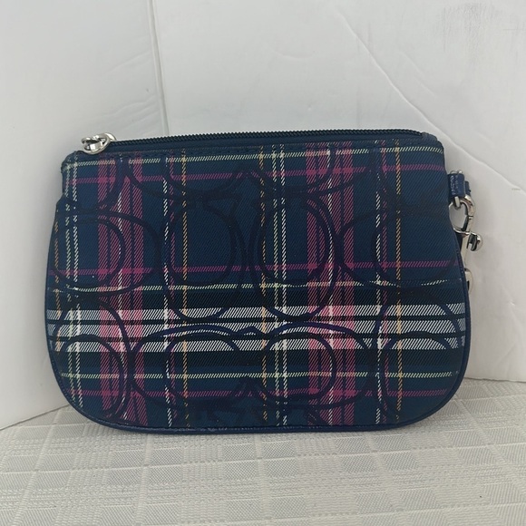 Coach Authentic Tartan Blue Plaid Metallic Wristlet, Style No. F48110 - Picture 3 of 9